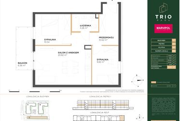 Rzut - Mieszkanie na sprzedaż 3 pokoje o powierzchni 56,06 m² - numer C022 w Trio Park bud. C