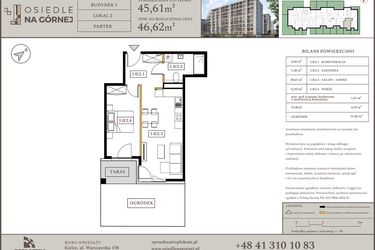 Rzut - Mieszkanie na sprzedaż 2 pokoje o powierzchni 45,61 m² - numer M2 w Osiedle Na Górnej etap V