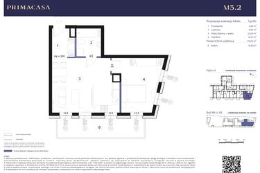Rzut - Mieszkanie na sprzedaż 2 pokoje o powierzchni 44,82 m² - numer B3 – M3.2 w Primacasa