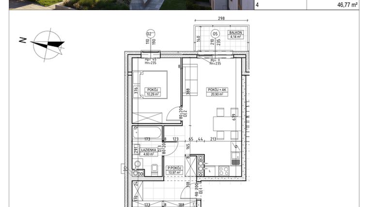 Rzut - Mieszkanie na sprzedaż 2 pokoje o powierzchni 46,77 m² - numer M.B8.00.30 w Osiedle Harmonia bud. B8