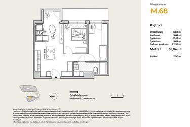 Rzut - Mieszkanie na sprzedaż 3 pokoje o powierzchni 55,04 m² - numer M68 w Baja Piaśniki