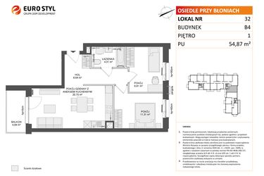 Rzut - Mieszkanie na sprzedaż 3 pokoje o powierzchni 54,71 m² - numer B4.32 w Osiedle Przy Błoniach 3 etap III