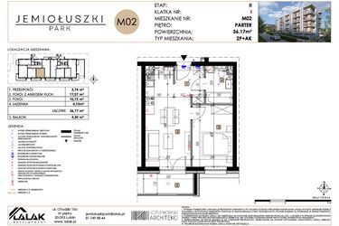 Rzut - Mieszkanie na sprzedaż 2 pokoje o powierzchni 36,17 m² - numer A2_M02 w Jemiołuszki Park etap 2