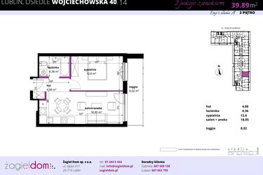 Rzut - Mieszkanie na sprzedaż 2 pokoje o powierzchni 39,89 m² - numer 14 w Wojciechowska Square