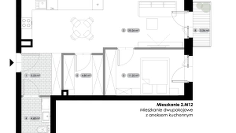 Rzut - Mieszkanie na sprzedaż 2 pokoje o powierzchni 51,24 m² - numer 2.M12 w Stalowa 76