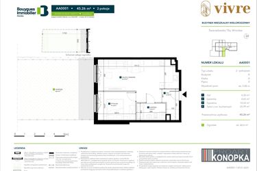 Rzut - Mieszkanie na sprzedaż 2 pokoje o powierzchni 45,26 m² - numer AA0001 w Vivre