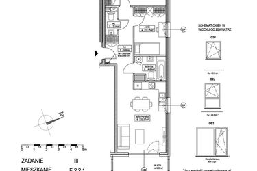Rzut - Mieszkanie na sprzedaż 3 pokoje o powierzchni 63,8 m² - numer E.2.2.1 w Atut III