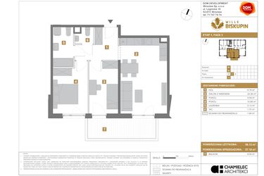 Rzut - Mieszkanie na sprzedaż 3 pokoje o powierzchni 57,19 m² - numer M5 w Wille Biskupin III