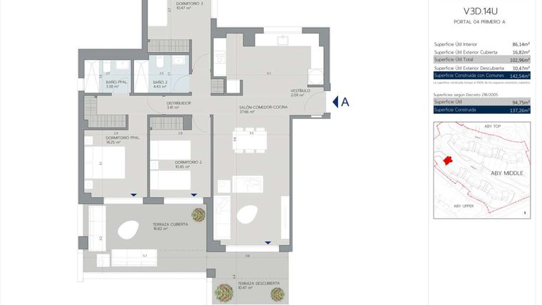 Rzut - Mieszkanie na sprzedaż 3 pokoje o powierzchni 124 m² - numer 4.1.A w Aby Middle