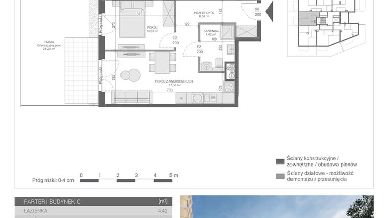 Rzut - Mieszkanie na sprzedaż 2 pokoje o powierzchni 39,86 m² - numer 4 w Unikat Apartamenty C