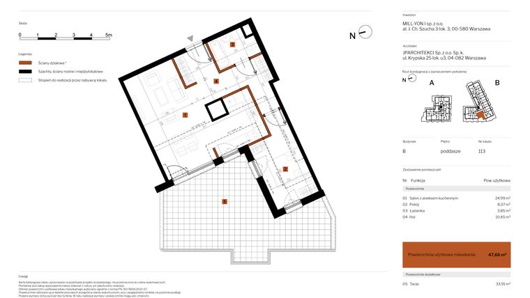Rzut - Mieszkanie na sprzedaż 2 pokoje o powierzchni 47,66 m² - numer 113 w MY Głębocka