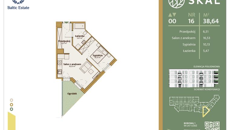 Rzut - Mieszkanie na sprzedaż 2 pokoje o powierzchni 38,64 m² - numer M.16 w Skal