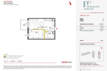 Rzut - Mieszkanie na sprzedaż 2 pokoje o powierzchni 37,65 m² - numer 140 w Miasteczko Julianów