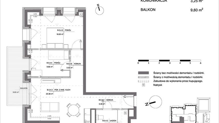 Rzut - Mieszkanie na sprzedaż 3 pokoje o powierzchni 67,14 m² - numer B.5.4 w Polanka 21
