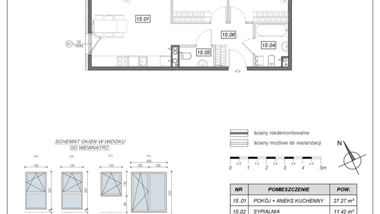 Rzut - Mieszkanie na sprzedaż 3 pokoje o powierzchni 65,02 m² - numer 5.A.15 w Nowe Południe bud. 5