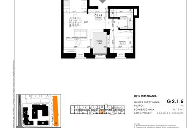 Rzut - Mieszkanie na sprzedaż 2 pokoje o powierzchni 34,15 m² - numer G2.1.5 w Nowy Folwark