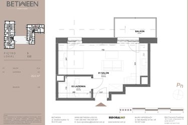 Rzut - Mieszkanie na sprzedaż 1 pokój o powierzchni 26,6 m² - numer 112 w BETWEEN