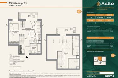 Rzut - Mieszkanie na sprzedaż 1 pokój o powierzchni 58,99 m² - numer E.13 w Aalto