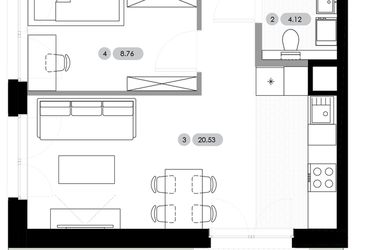 Rzut - Mieszkanie na sprzedaż 3 pokoje o powierzchni 51,85 m² - numer A.0.M2 w Nowe Radwanice