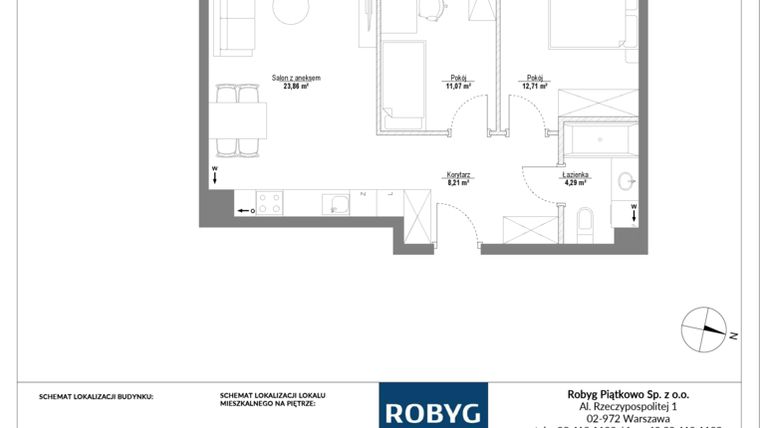 Rzut - Mieszkanie na sprzedaż 3 pokoje o powierzchni 60,14 m² - numer E.4M20 w Początek Piątkowo bud. E