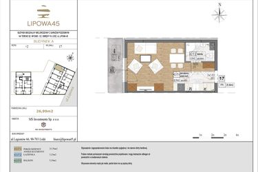 Rzut - Mieszkanie na sprzedaż 1 pokój o powierzchni 26,99 m² - numer A17 w Lipowa 45