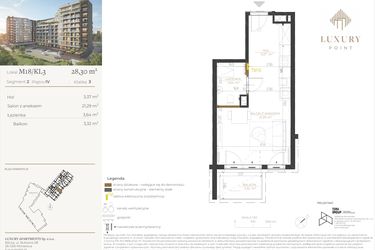 Rzut - Mieszkanie na sprzedaż 1 pokój o powierzchni 28,3 m² - numer M18/KL3 w LUXURY POINT