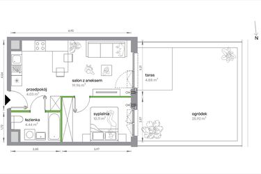 Rzut - Mieszkanie na sprzedaż 2 pokoje o powierzchni 38,54 m² - numer 1/A/1/7 w Sochaczewska Vita