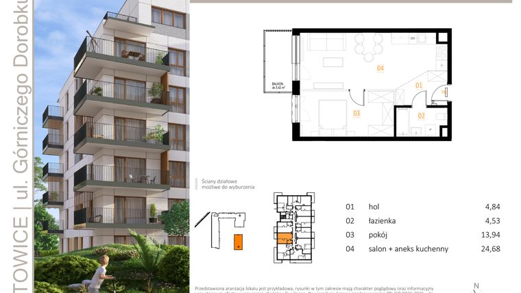 Rzut - Mieszkanie na sprzedaż 2 pokoje o powierzchni 47,99 m² - numer A_29 w Zielony Nikiszowiec