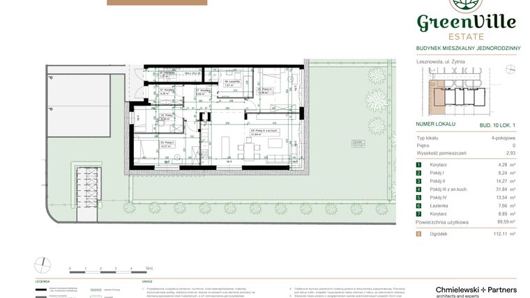 Rzut - Mieszkanie na sprzedaż 4 pokoje o powierzchni 88,72 m² - numer 10.1 w Green Ville