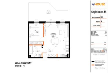 Rzut - Mieszkanie na sprzedaż 2 pokoje o powierzchni 53,95 m² - numer 1 w Osiedle StaLove etap II