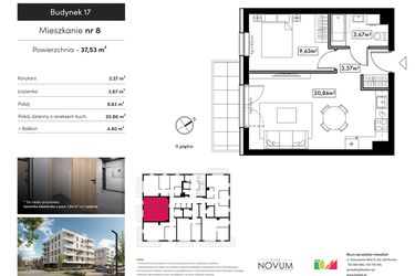 Rzut - Mieszkanie na sprzedaż 2 pokoje o powierzchni 37,53 m² - numer B17.M8 w Novum Rumia - bud. 17