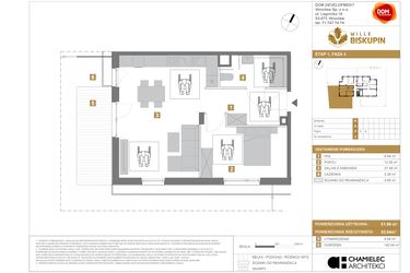 Rzut - Mieszkanie na sprzedaż 2 pokoje o powierzchni 51,99 m² - numer R2 w Wille Biskupin III