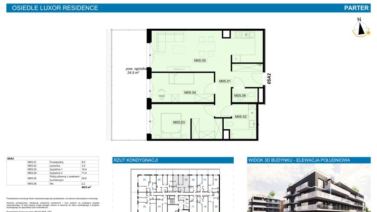 Rzut - Mieszkanie na sprzedaż 3 pokoje o powierzchni 68,9 m² - numer A2.5 w Luxor Residence