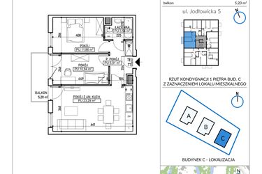 Rzut - Mieszkanie na sprzedaż 3 pokoje o powierzchni 55,44 m² - numer 5-8 w Jodłowicka 5
