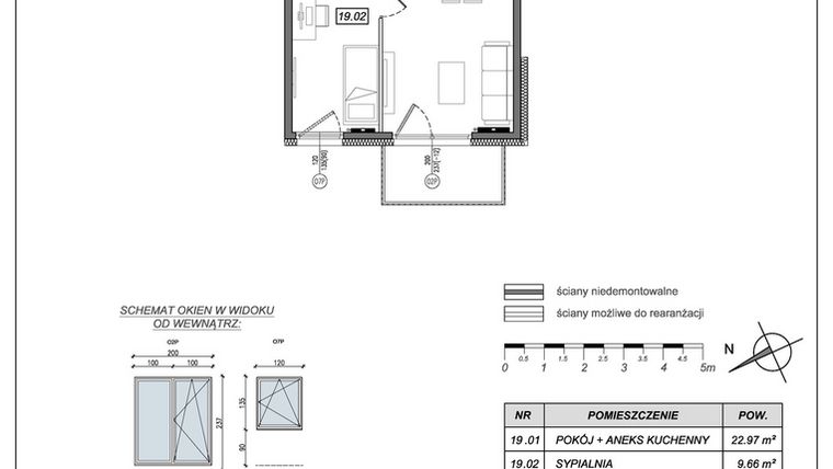 Rzut - Mieszkanie na sprzedaż 2 pokoje o powierzchni 36,27 m² - numer 9.B.19 w Nowe Południe bud. 9
