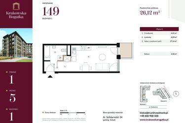 Rzut - Mieszkanie na sprzedaż 1 pokój o powierzchni 26,12 m² - numer 1.M149 w Krakowska Rogatka
