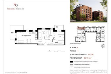 Rzut - Mieszkanie na sprzedaż 3 pokoje o powierzchni 56,27 m² - numer A-01-06 w Siedlecka Residence
