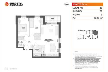 Rzut - Mieszkanie na sprzedaż 3 pokoje o powierzchni 62,62 m² - numer C7.33 w Konstelacja etap IV