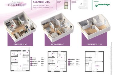 Rzut - Dom na sprzedaż 3 pokoje o powierzchni 115,25 m² - numer 21a w Osiedle Pastell