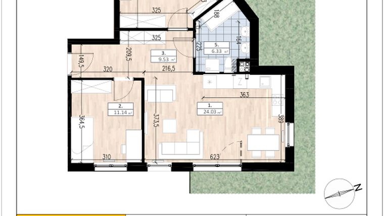 Rzut - Mieszkanie na sprzedaż 3 pokoje o powierzchni 67,7 m² - numer C3/0/3 w ACCANTO
