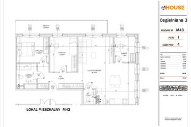 Rzut - Mieszkanie na sprzedaż 4 pokoje o powierzchni 88,58 m² - numer 43 w Osiedle StaLove etap I