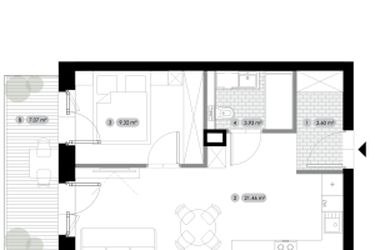 Rzut - Mieszkanie na sprzedaż 2 pokoje o powierzchni 38,31 m² - numer 1.M7 w Stalowa 76