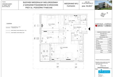 Rzut - Mieszkanie na sprzedaż 3 pokoje o powierzchni 54,22 m² - numer B2 w Podgórki Tynieckie