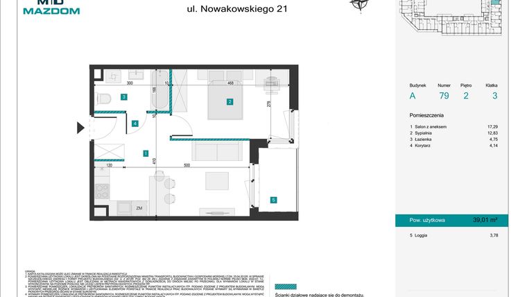 Rzut - Mieszkanie na sprzedaż 2 pokoje o powierzchni 39,01 m² - numer 79 w Błonie Vita