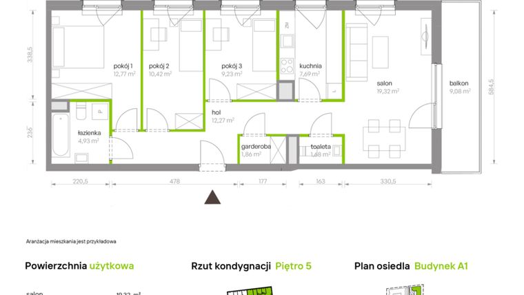 Rzut - Mieszkanie na sprzedaż 4 pokoje o powierzchni 80,17 m² - numer A1.5A28 w Bemowo Vita