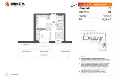 Rzut - Mieszkanie na sprzedaż 2 pokoje o powierzchni 37,48 m² - numer B4.20 w Osiedle Przy Błoniach 3 etap III