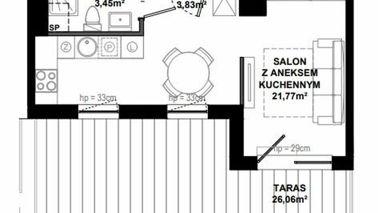 Rzut - Mieszkanie na sprzedaż 1 pokój o powierzchni 29,6 m² - numer C.403 w Apartamenty Bałtyk
