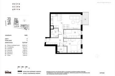 Rzut - Mieszkanie na sprzedaż 3 pokoje o powierzchni 72,75 m² - numer B.02 w Dolna Górna Wilda