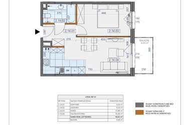 Rzut - Mieszkanie na sprzedaż 2 pokoje o powierzchni 40,81 m² - numer 14 w Osiedle Zycha