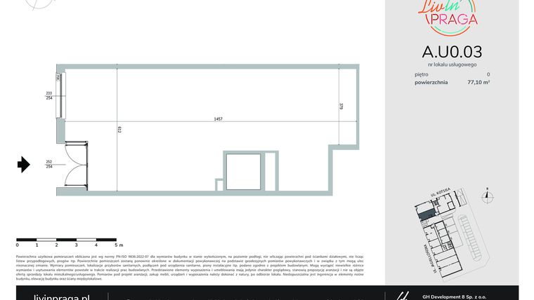 Rzut - Lokal użytkowy na sprzedaż 1 pokój o powierzchni 77,1 m² - numer A.U0.03 w Livin' Praga